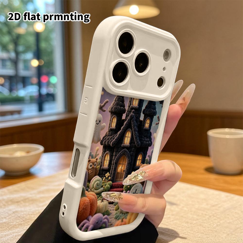 Phone Case: 2D flat design suitable for iPhone 18 17 16 15 14 13 Pro protective case, Halloween small castle, perfect holiday gift for Christmas and H