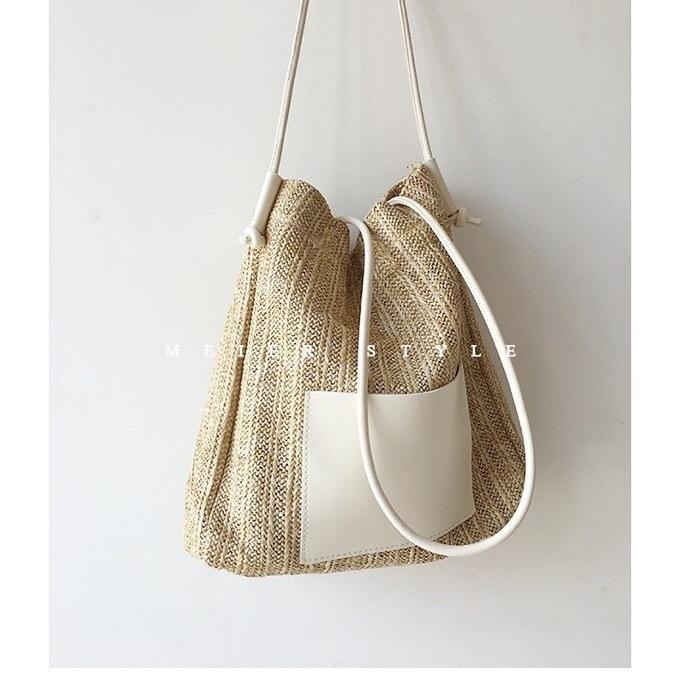 Retro woven tote bag straw bag shoulder bag large capacity shopping bag beach bag mother bag straw bag