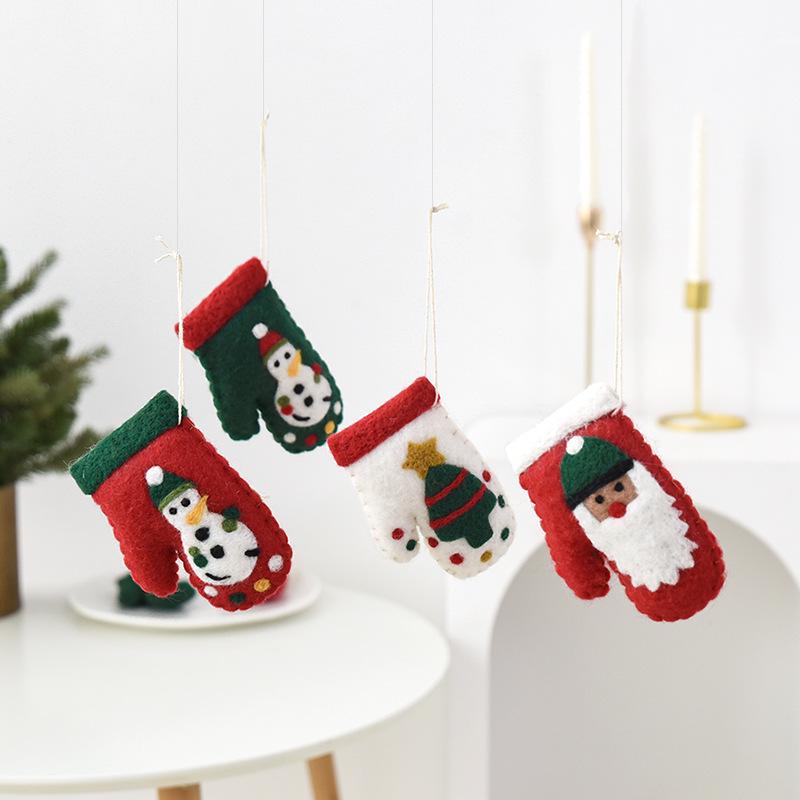 Handmade Christmas Felt Glove Ornaments - Santa, Snowman, Tree Pendants
