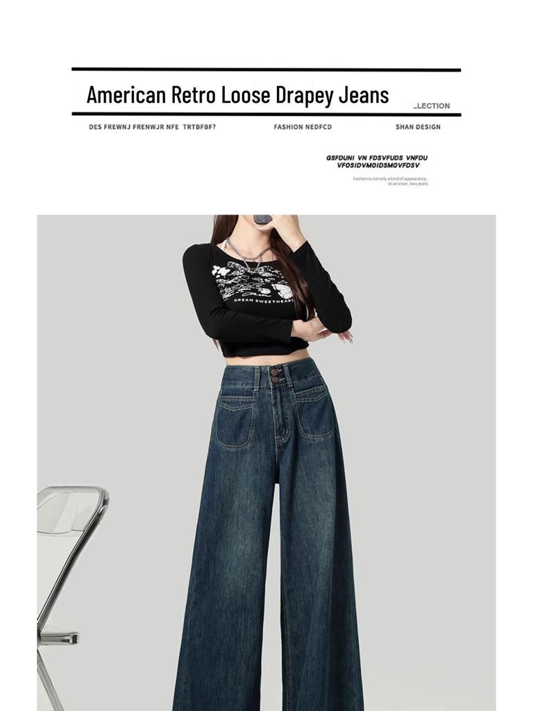 Damen High Waist Plüsch Weitbeinjeans - Herbst/Winter, Lockere Passform, Slim, Gerader Schnitt