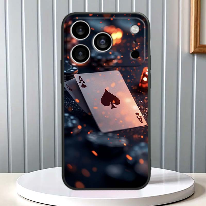 Creative poker card patterns For Apple iPhone 17 16 16E 15 14 13 12 11 Pro Max Plus Black Soft Silicone Phone Case