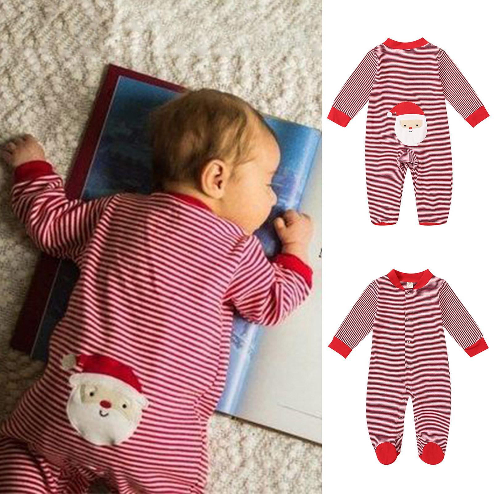 

Новорожденный Младенец Мальчик Девочка Рождество Санта Полосатый Принт Флис Комбинезон с Ножками 80 красный