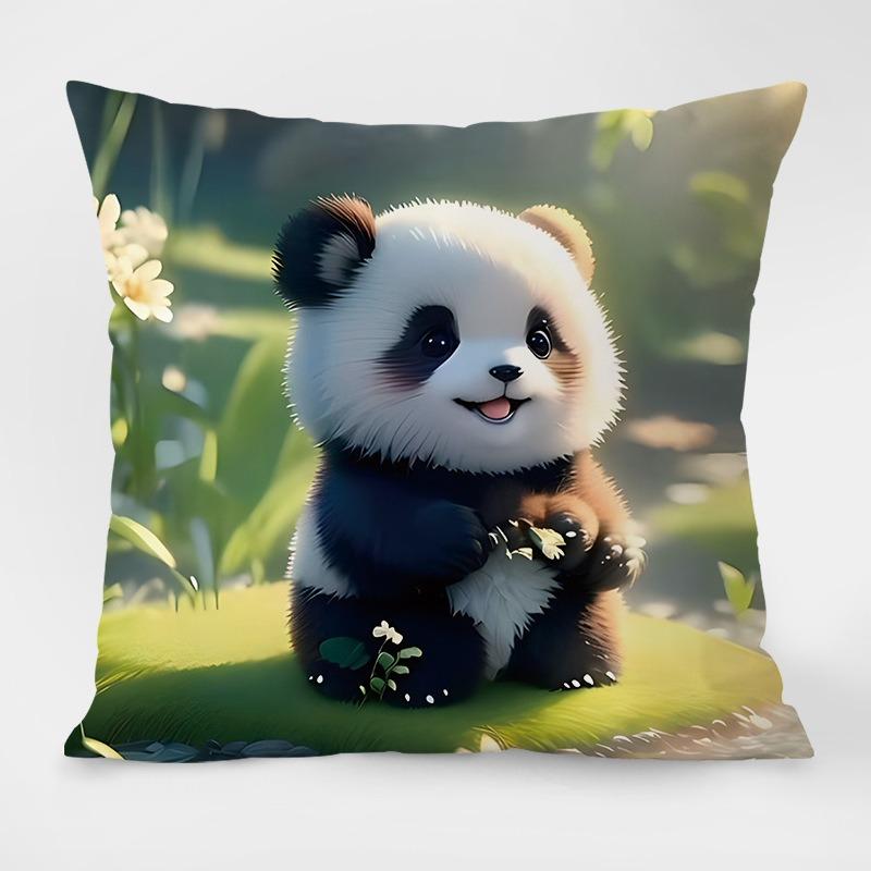 Cute Cartoon Panda Pattern Decorative Pillowcase Living Room Bedroom Square Cushion Pillowcase