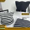 Autumn-Winter Striped Woolen Hat with Cute Cat Ears - Fashionable, Versatile Devil Design.