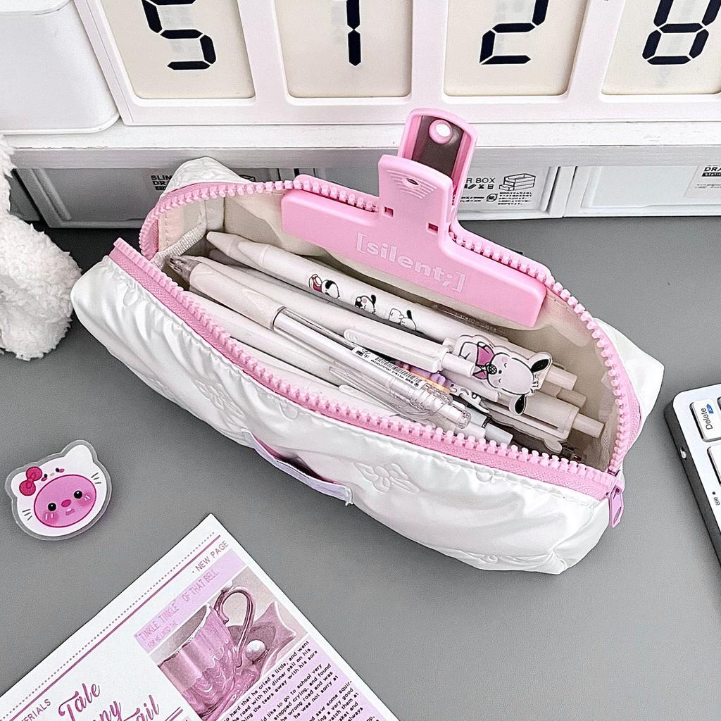 New Bow Cosmetics Bag Ins High Beauty Cute And Compact Stationery Pen Storage Bag Large Capacity Student Makeup Bag