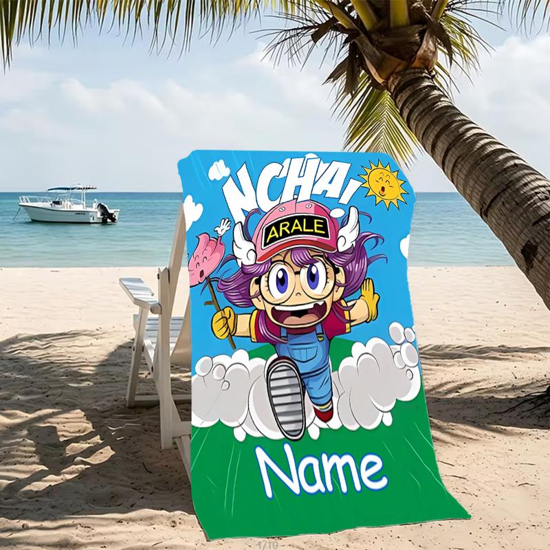Customizable personalized beach towels Arale Norimaki themed designs.Suitable for the beach, yoga, sports;ideal as beach accessories
