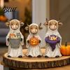 Seasonal Home Decoration 3Pcs Halloween Ghost Highland Cow Figurines, Resin Yak Statues with Pumpkin, Farmhouse Porch Garden Statuette Tabletop