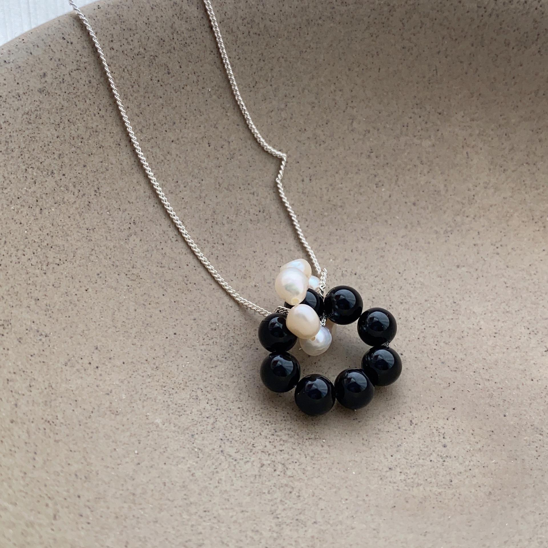Niche Design Black Bead Necklace Simple Temperament Beaded Collarbone Chain Freshwater Bead Accessories Pendant Neck Chain