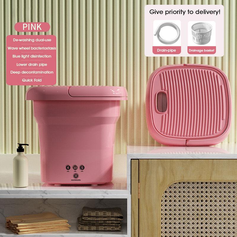 

Складная стиральная машина с сушилкой для одежды, носков, нижнего белья, портативная мини-стиральная машина для путешествий, общежития, 4,5 л EU розовый