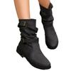 Botas retrô grandes e polidas para cigarro, outono e inverno, novas, com cinto de fivela de metal, costura de carro, cano médio, botas femininas