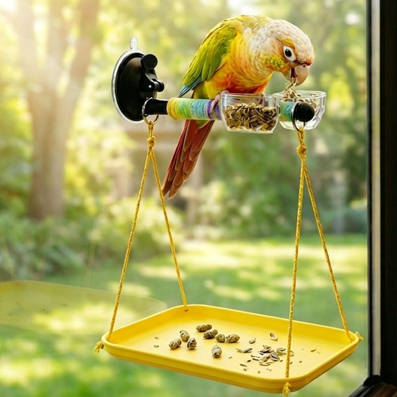 Multifunctional Bird Perch Stand With Suction Cup For Parrots Detachable Dropping Tray Comfortable Grip