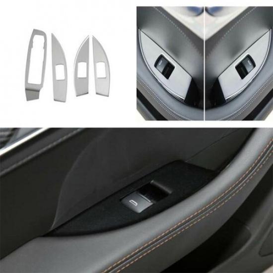 4pcs Silver Steel Car Window Lift Glass Switch Frame For Cadillac CT5 -