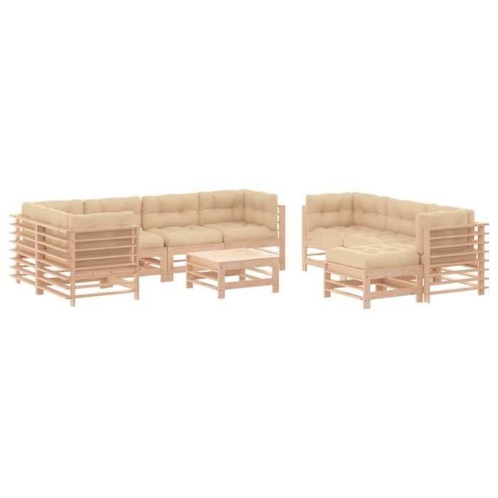 VidaXL Salon de Jardin avec Coussins 10 pcs, Canapés avec Dossier et Accoudoir, Ensemble de Meubles avec Table Basse Patio 3186095