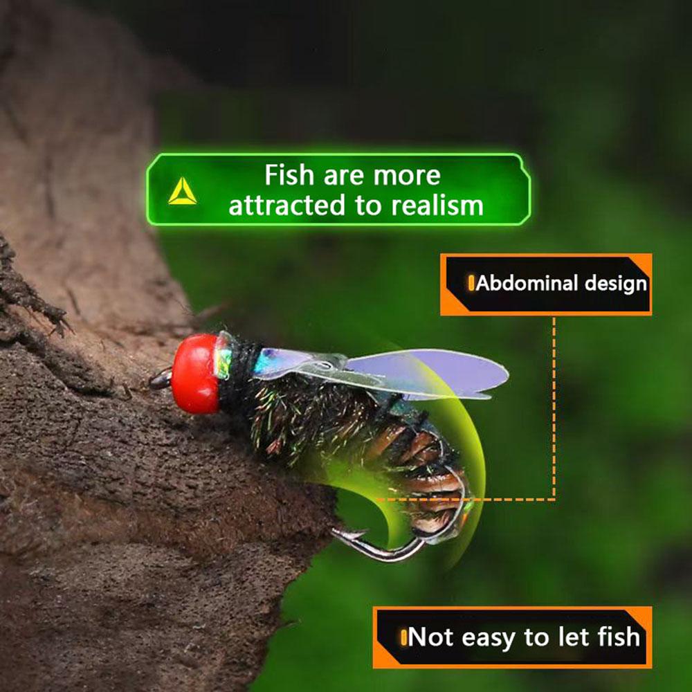 Gran Venta 5/10 Piezas Señuelos Artificiales de Pesca de Insectos, Cabeza de Latón de Hundimiento Rápido Scud Gusano Mosca Set de Señuelos para Pesca de Trucha