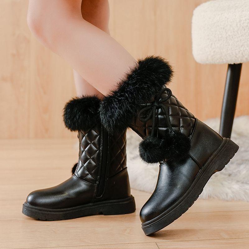 Dívčí módní zateplené princeznovské kozačky zimní dětské kozačky do půli lýtka sněhule