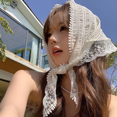 1 Stück Koreanischer Ins Spitzen-Haarschal Damen Dreieckiges Haarband Band Haartasche Kopftuch Hut Reise Bergsteigen Schal
