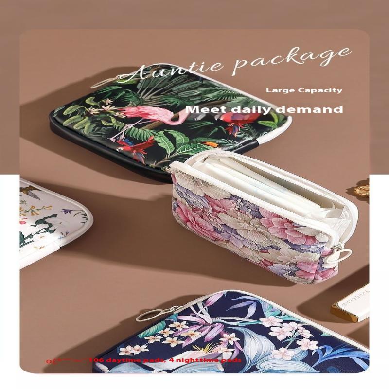 Creative Pvc Sanitary Pads Bag  Floral Print Large Capacity Multipurpose Coin Purse Portable Cosmetic Storage Bag