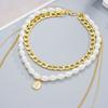 Multi-layer Necklace for Women 4-Layer Faux Pearl Beaded Necklace Golden Chain Necklace