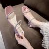 Transparent Sandals Woman Slippers Summer Block Heel for Women Rhinestone Slides Designer Elegant Party Home Shoes
