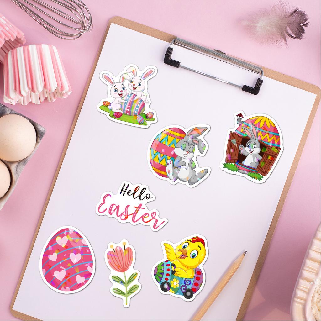 6-7cm Shiny Easter Stickers Easter Egg Sticker Laser Waterproof Stationery Scrapbooking Label Diary Journal Gift Decor 50pcs