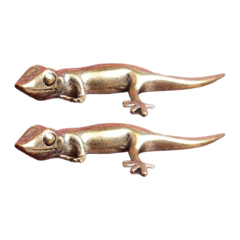 

Художественная фигурка-кукла Гекконы из меди Антикварное украшение Символизирующая гибкость Защита для Домашней полки Дисплей 2 шт. 1