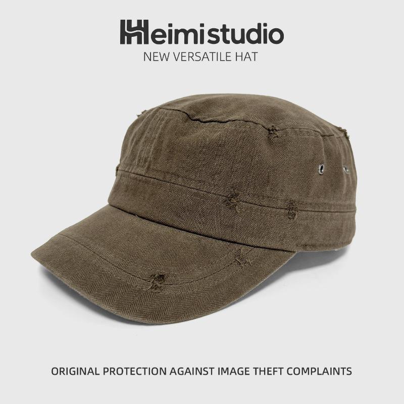 25 Early Autumn New High-end Flat-top Military Hat Cotton Korean Hat Women's Fashion Sunshade Sunscreen Breathable Hat