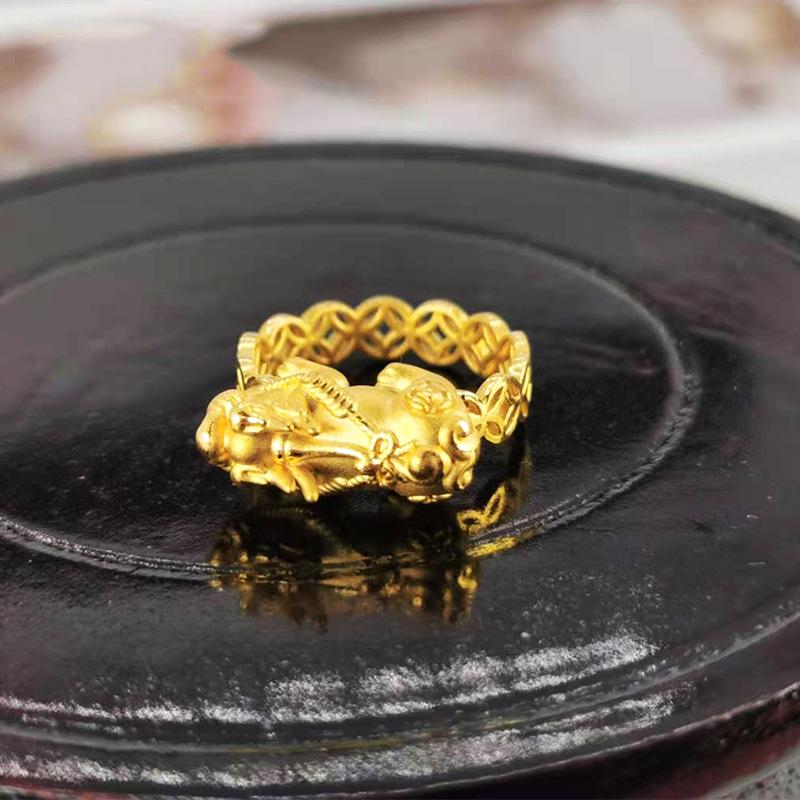 Vietnamesischer Pixiu Goldmünzring: Vergoldeter Gelbmessing Schmuck Geschenk