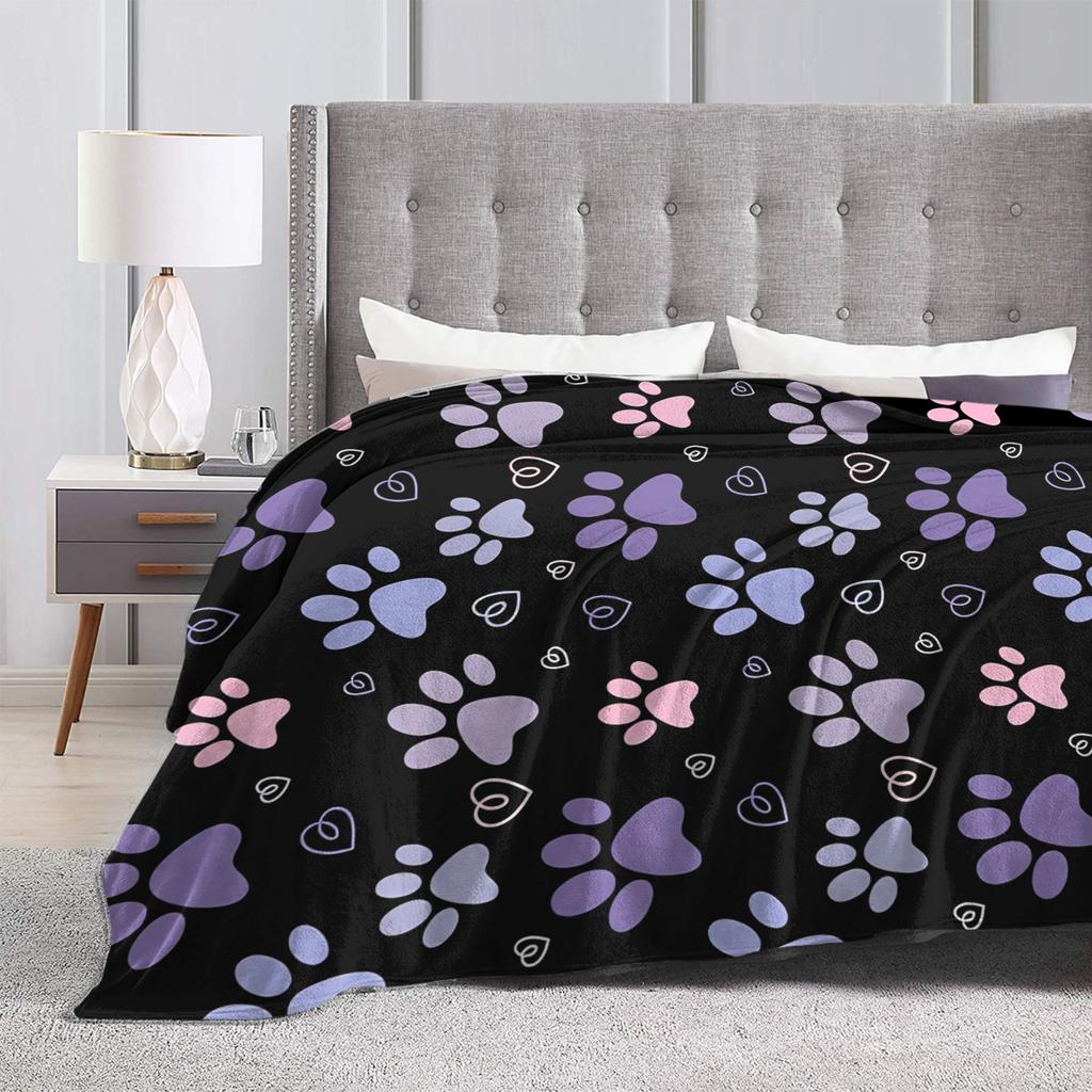 Dog Paw Print and Bone Flannel Blankets Autumn Warm Soft Throw Blanket for Children Bedroom Funny Bedspread Sofa Bed Cover