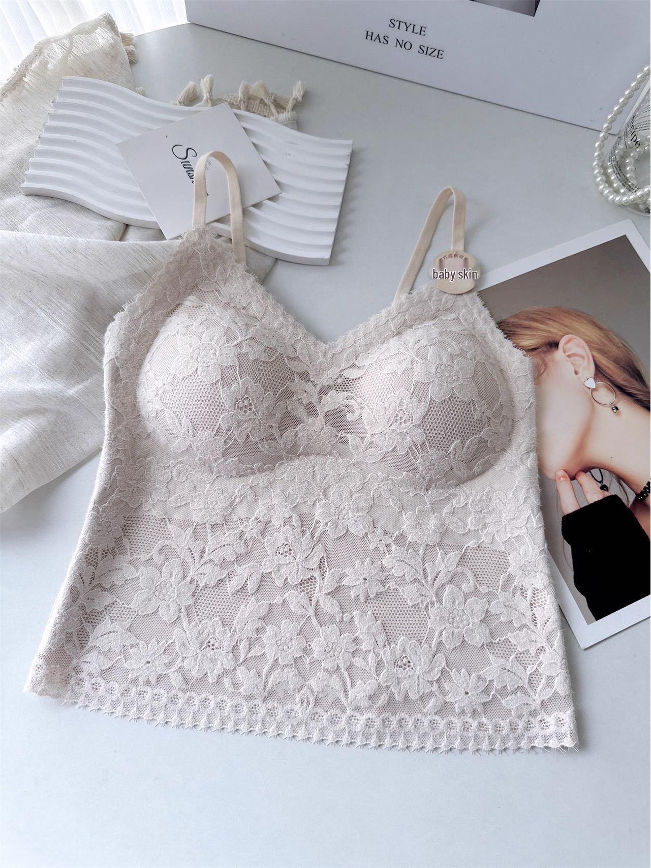 

Pure & Sexy Eyelash Lace Camisole with Built-in Bra and Beautiful Back Design One Size тілесний