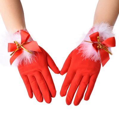 Weiße Pelzkostümhandschuhe, rote Samthandschuhe mit weißem Pelzstulpen-Accessoire für Kostüme für Damen und Kinder, Geschenkidee