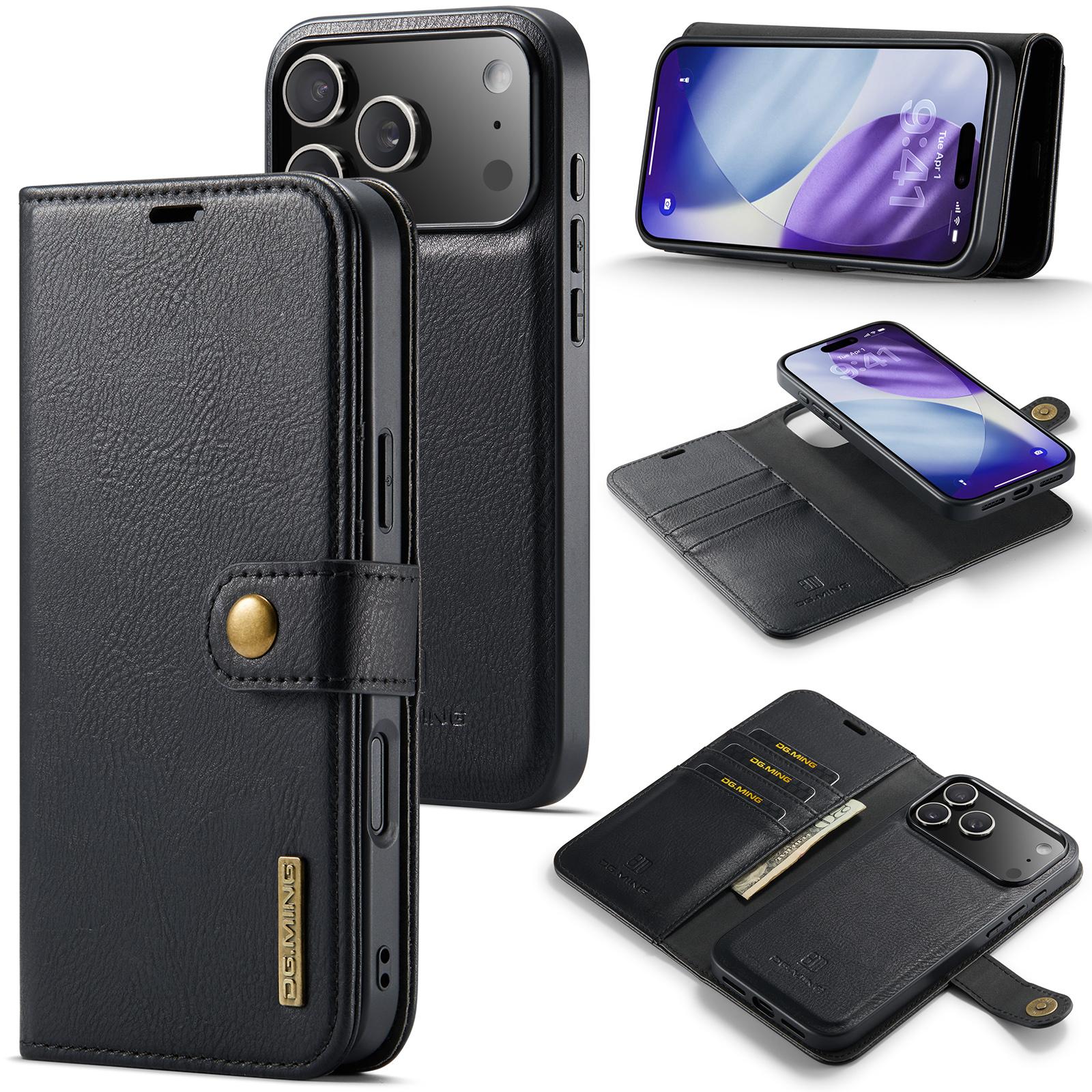 

DG.MING for iPhone 17 Pro Case Detachable Split Leather Phone Cover Black