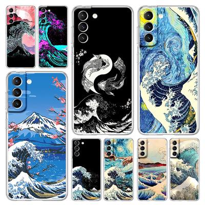 Zlatá Velká vlna Kanagawa Surf Pouzdro na telefon Pro Samsung Galaxy S22 S21 S20 FE Ultra 5G S10 S10E S9 S8 Plus Note 10 20 Průhledný kryt