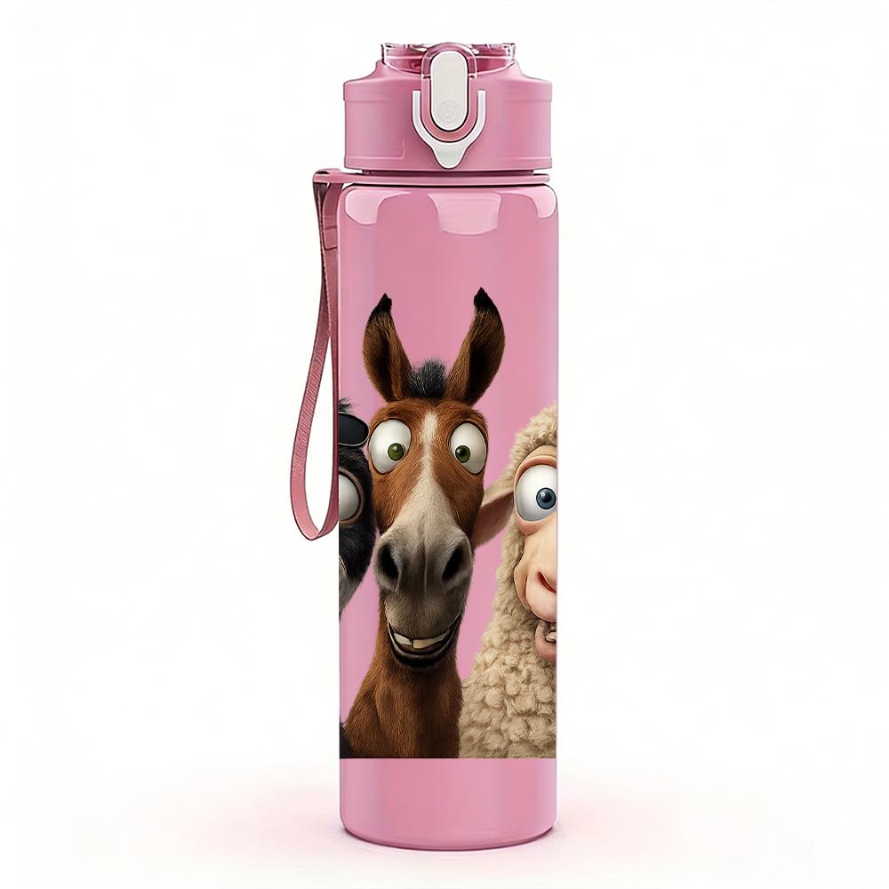 1PC Donkey Sheep Cartoon Duo 750ml Color Plastic Sports Water Bottle Leakproof Flip Straw Lid For Sports Office Home Use