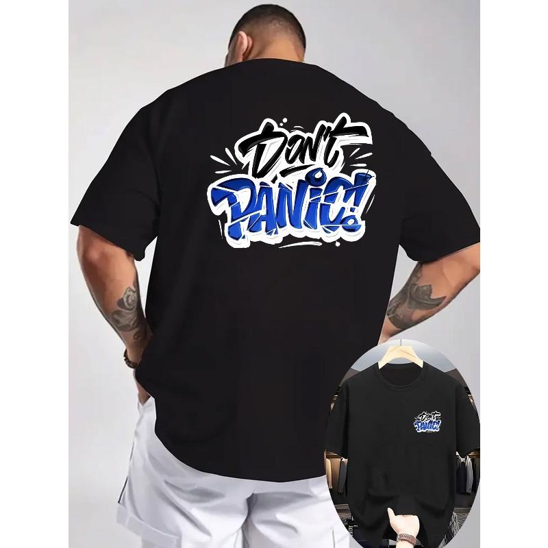 

Men s Casual Short-Sleeve T-Shirt, Ribbed Crew Neck Top, Printed on Front and Back, Fresh and Comfortable, Don t Panic Pattern Print, Men s Summer S чёрный