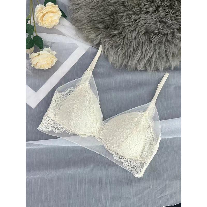 Women French Style Triangle Cup Lace Low Back Sexy Push Up Bra