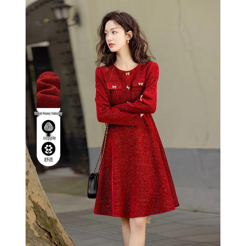 Demana Velvet Bow Puff Sleeve A-Line Dress