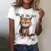 Dames T-skjorte Søtt kattemønster Trykk Sommer Kort ermet 3d T-skjorte Casual Streetwear Mote Oversized Herreklær Pullover