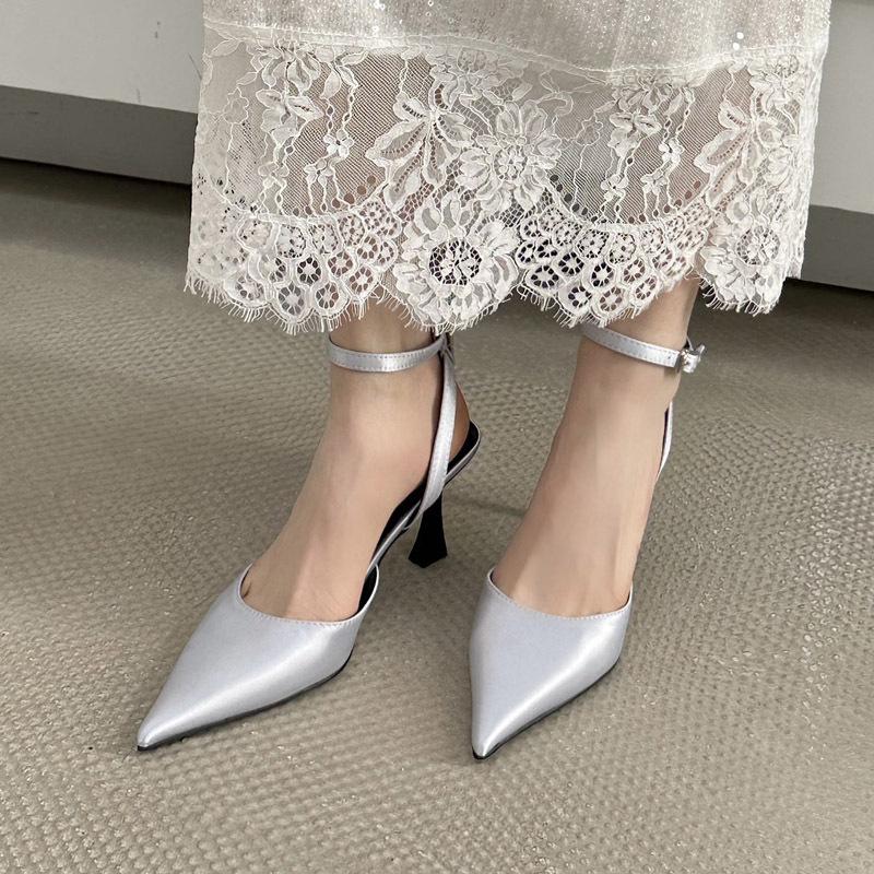 

High heels summer new black pointed simple OL work shoes bag head empty high heels sandals 35 сірий колір