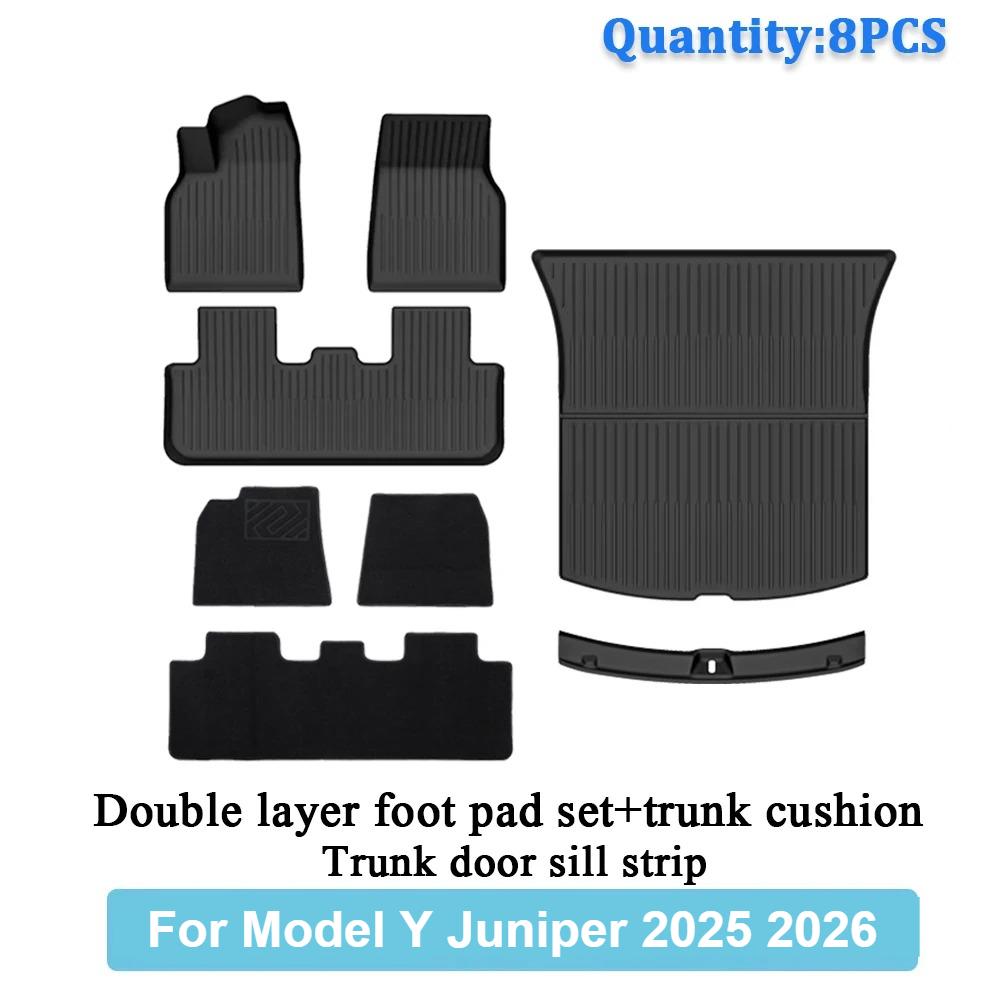 TPE Car Integrated Trunk Liners For Tesla Model Y Juniper 2025 2026 Double Layerd Mats Trunk Door Sill Guard Plate Backrest Mats