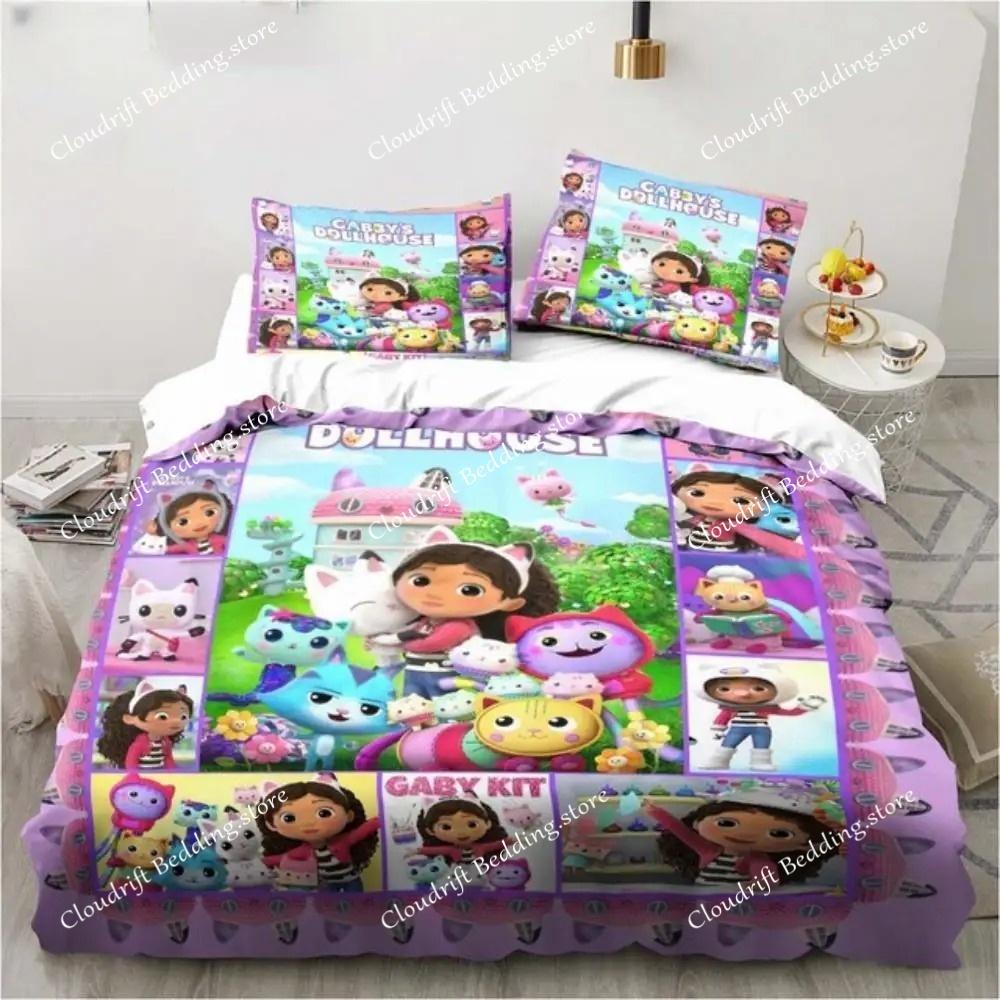 Pościel Gabby's Dollhouse Kreskówkowe Poszewki na Poduszki Poszwa na Kołdrę Dla Dziewczynki Dzieci Prezent Singiel Twin Full Queen Słodka Kawaii 3D Poszwa na Kołdrę