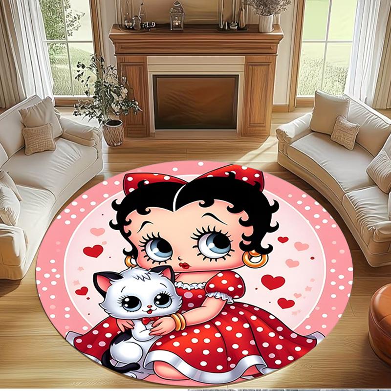 Betty Boop Print Round Rug, Washable Floor Carpet, For Entryway Dorm Laundry Room Office Study, Home Decor Birthday Christmas Gift