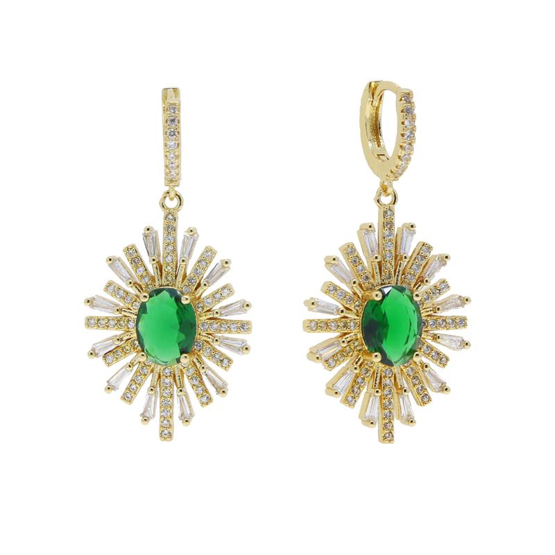 Fashion Emerald Drop Women Jewelry Iced Out Bling Irregular Cz Charm Hoop Stud-earring