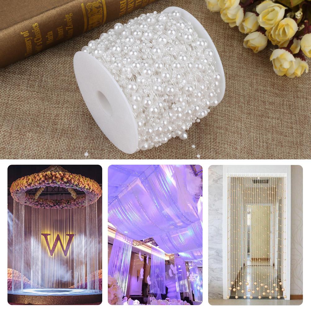 60m roll Grinding Pearl Wire Beads Garland String DIY Wedding Decoration 3mm+8mm(white)