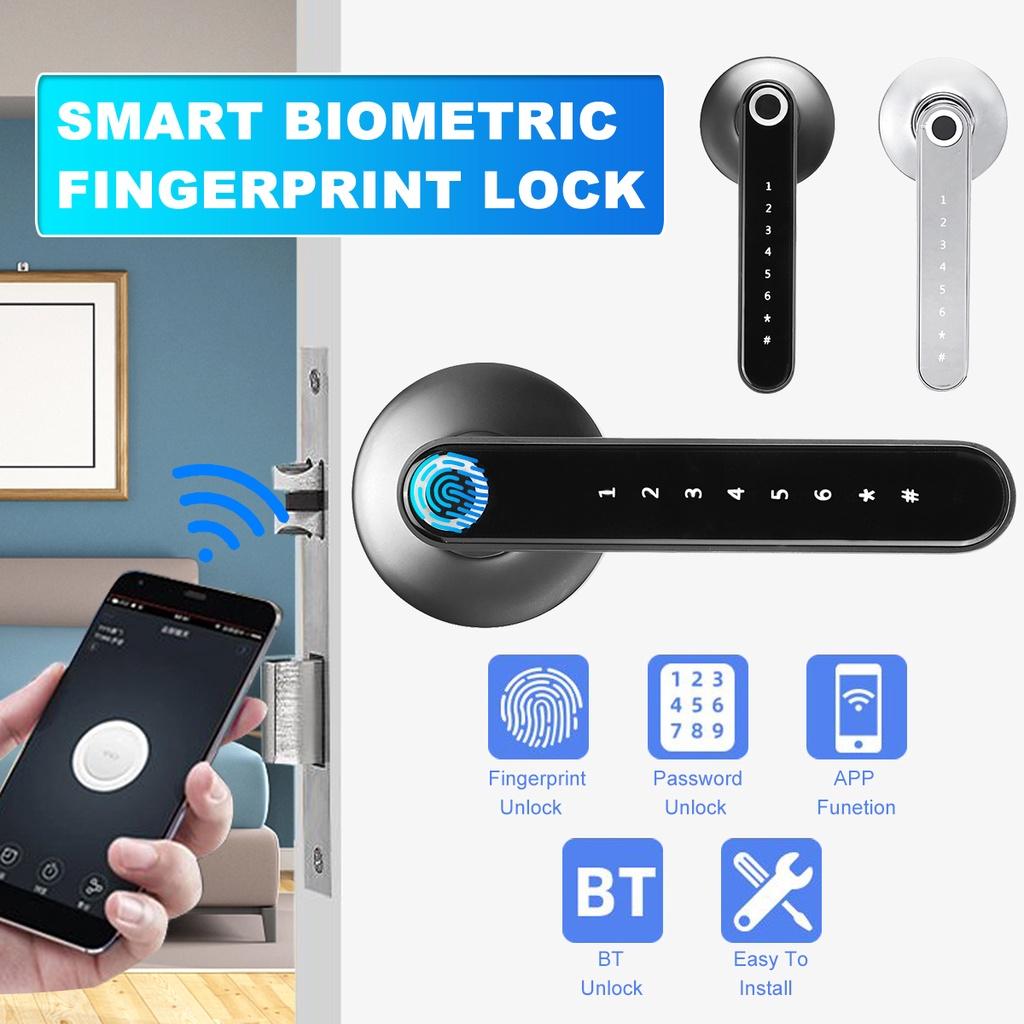 Smart Fingerprint Electronic Door Lock Bluetooth Password Handle Lock APP Unlock Keyless Entry Support iOS/Android