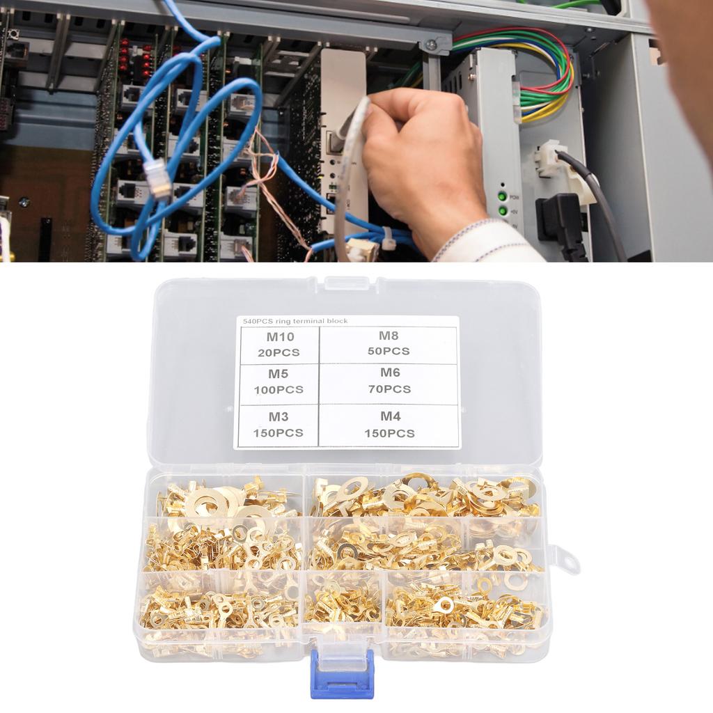 540Pcs Conector terminal inelar din alamă aurie M3 M4 M5 M6 M8 M10 în formă de O pentru sârmă