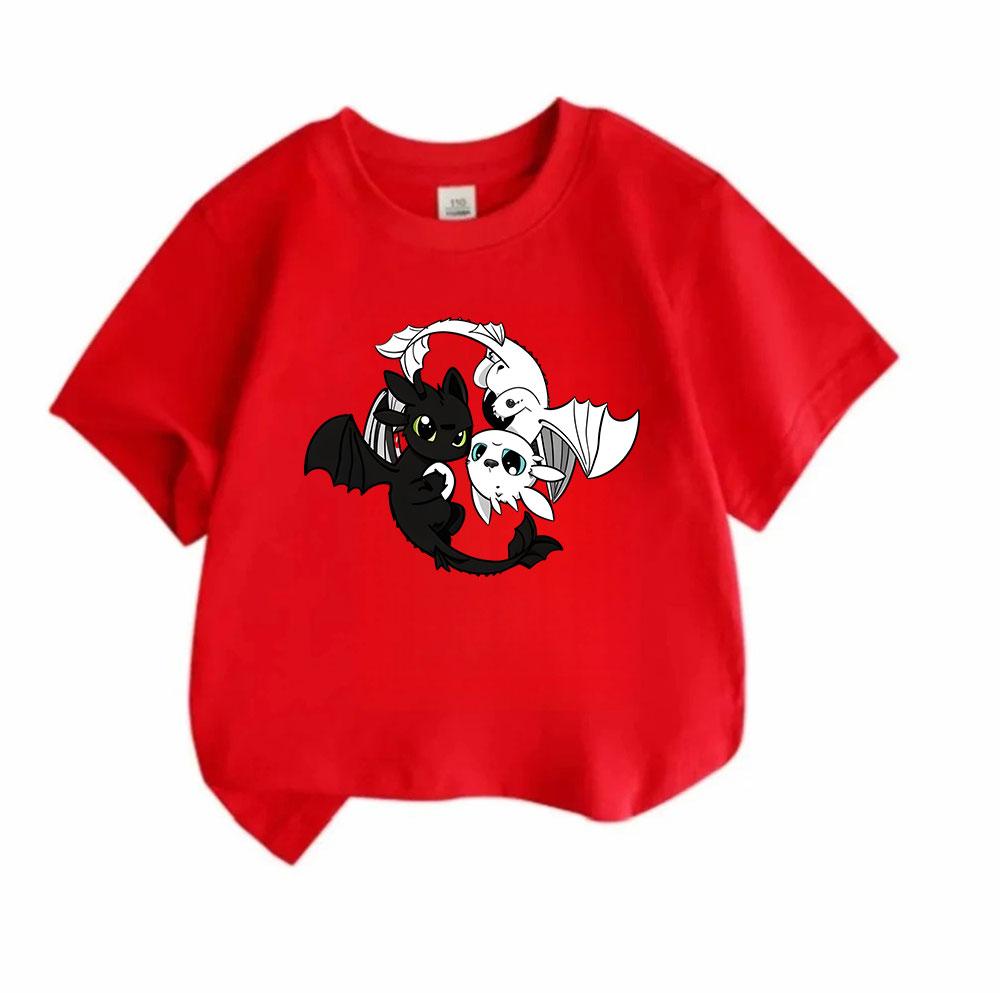 Kids Boys Girls 100% Cotton Crew Neck Short Sleeve T-Shirt, Cute Black White Dragon Pattern Casual Soft Summer Tee for Children Daily Wear