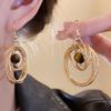 Tiger's Eye Stone Multi-layer Circle Earrings, High-end Light Luxury Ear Hooks, Retro Earrings 1011 New Gold Ear Jewelry Women