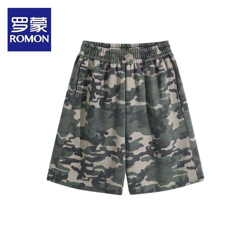 ROMON Men s Camo Elastic Waist Cargo Beach Shorts L
