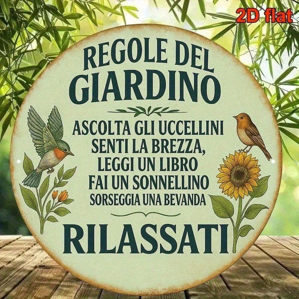 Retro Garden Rules Metal Wall Art Round Sign Home Decor