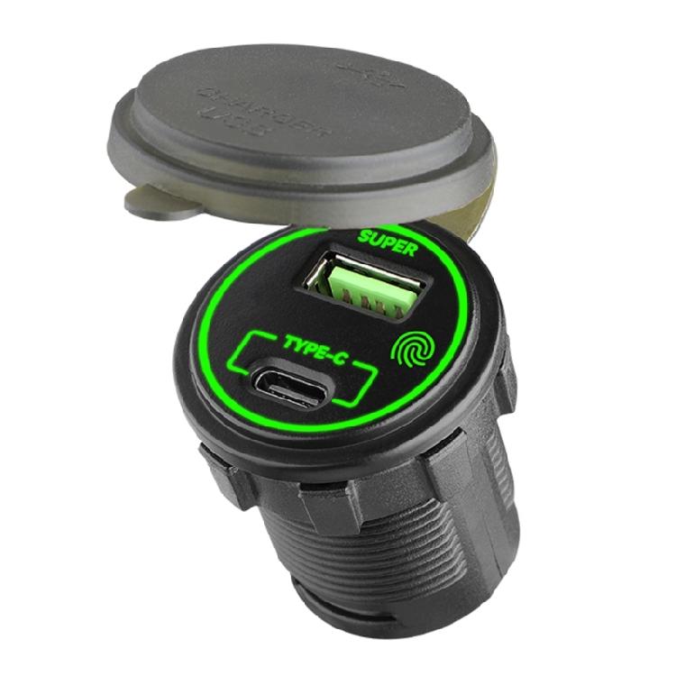 

66W USB C PD30W and QC36W Car Charger with Touchable Switching Key And Multi Protections for Various 12V-24V Vehicles зелений